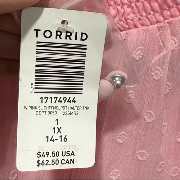 Torrid Pink Chiffon Clip Dot Halter Neck Tank 1X Blouse Girly Preppy Barbiecore - Picture 13 of 16